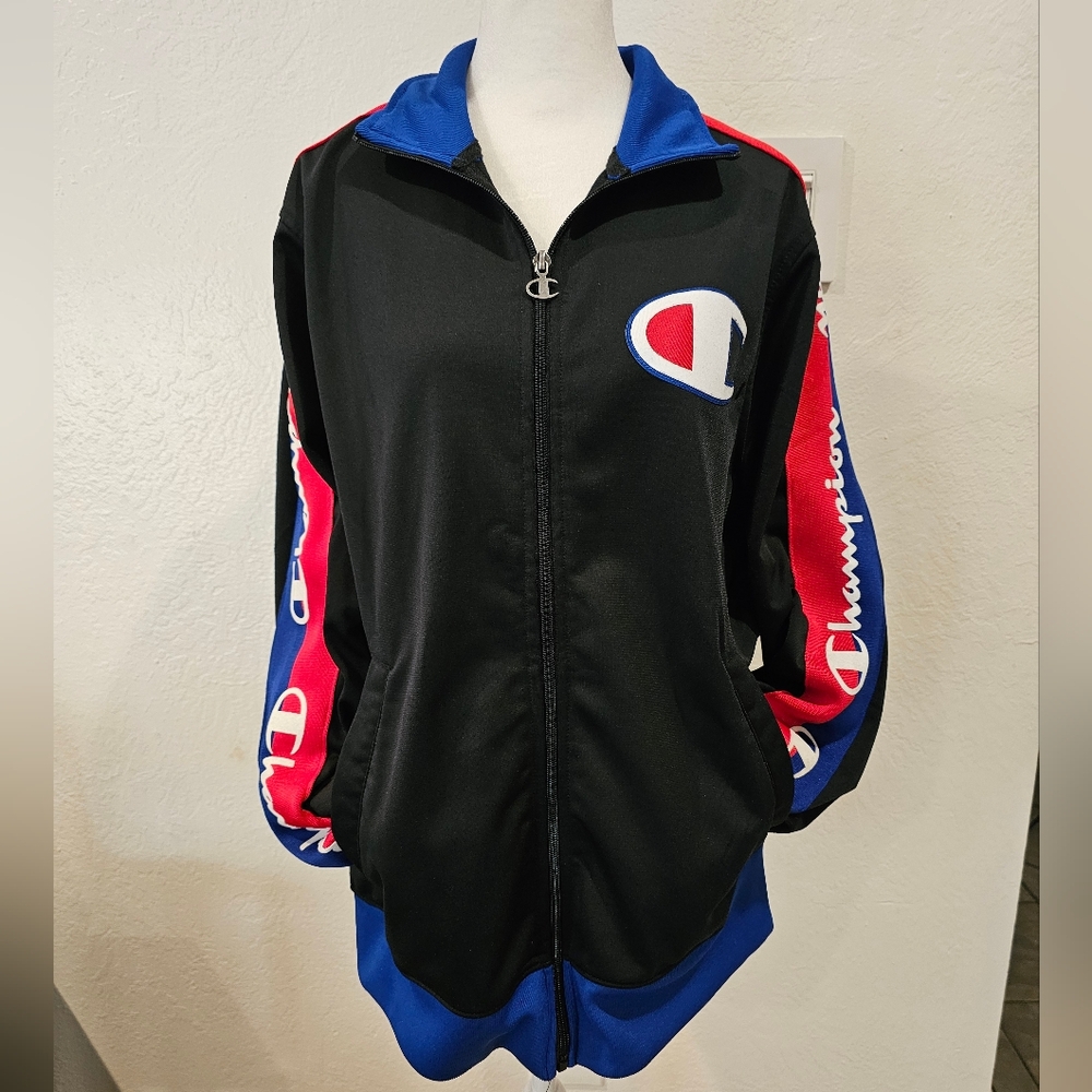 Champion Men's Track Jacket Black Medium EUC